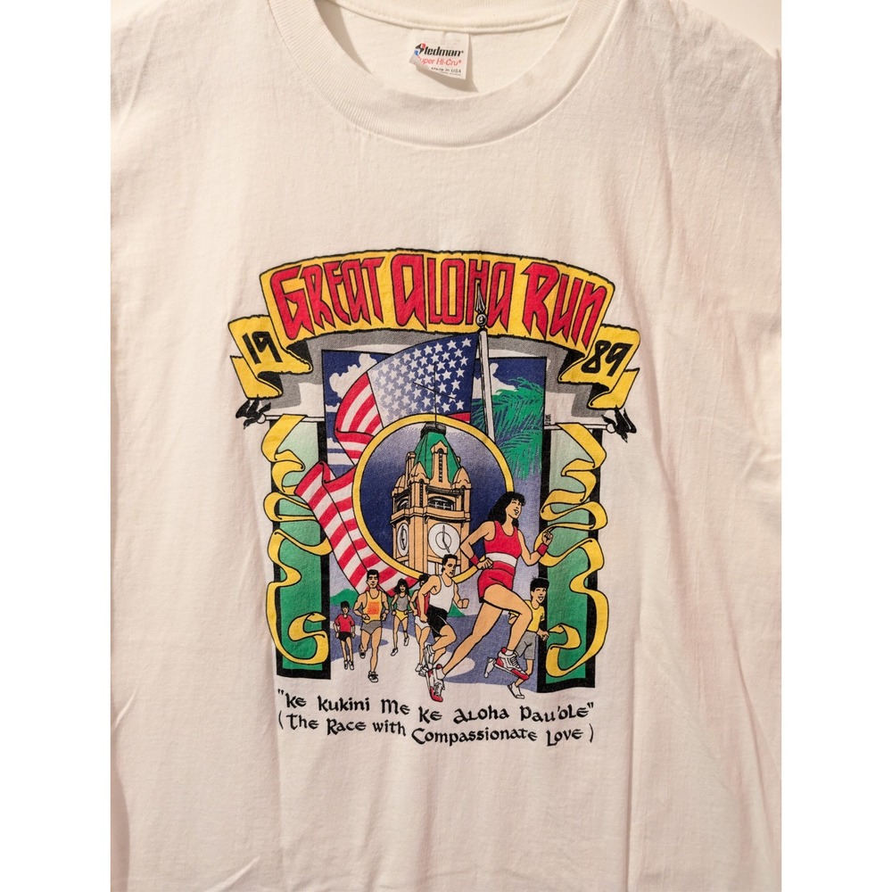 Stedman T-Shirt Mens L White Excellent 1989 Great Aloha Run Vintage Hawaii SEO
